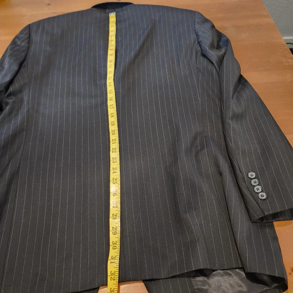 Andrew Fezza Pinstripe Jacket Blazer 44L Super 100s Wool Gray Business Office